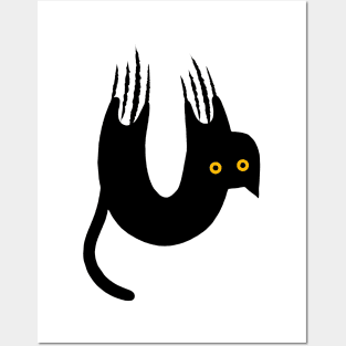 upside down black cat Posters and Art